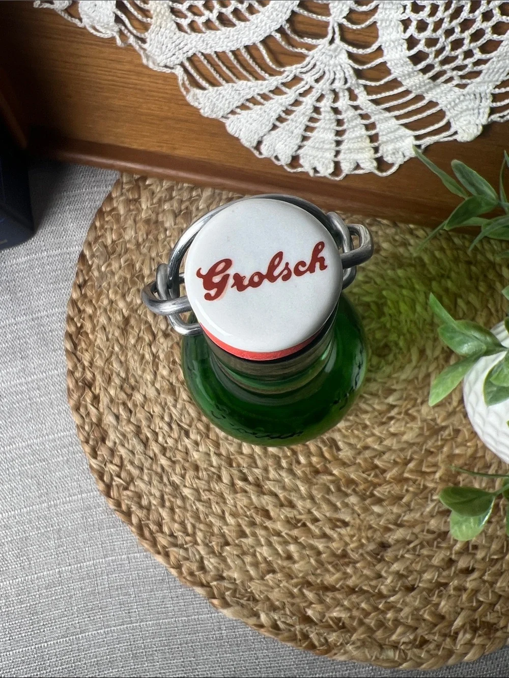 Vintage Grolsch Green Glass Swing Top Beer Bottle Ceramic Stopper 1970s